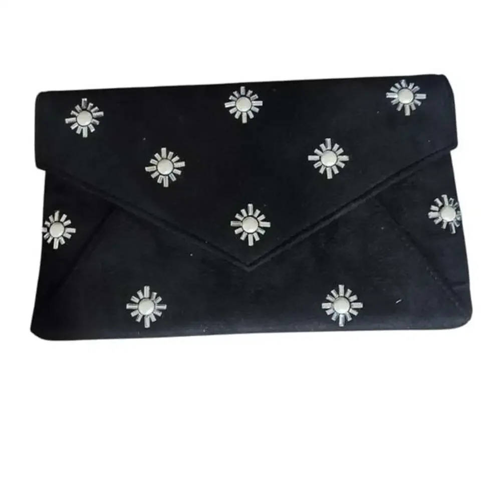 Betsey Johnson Black Clutch with White Floral Design